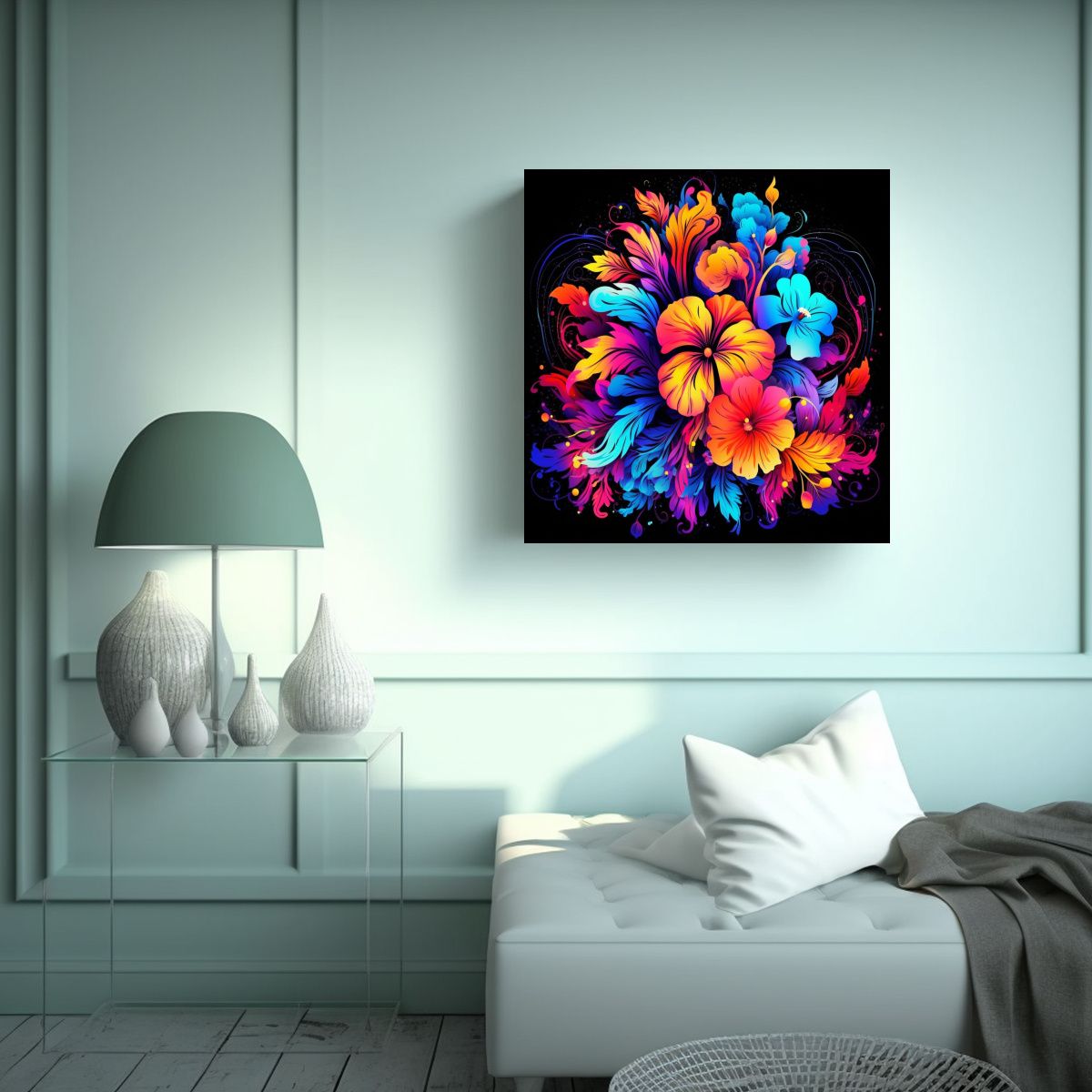 GENERICO - Moderna Tela En Bastidor Floral Con Tinta De 50x50 Cm
