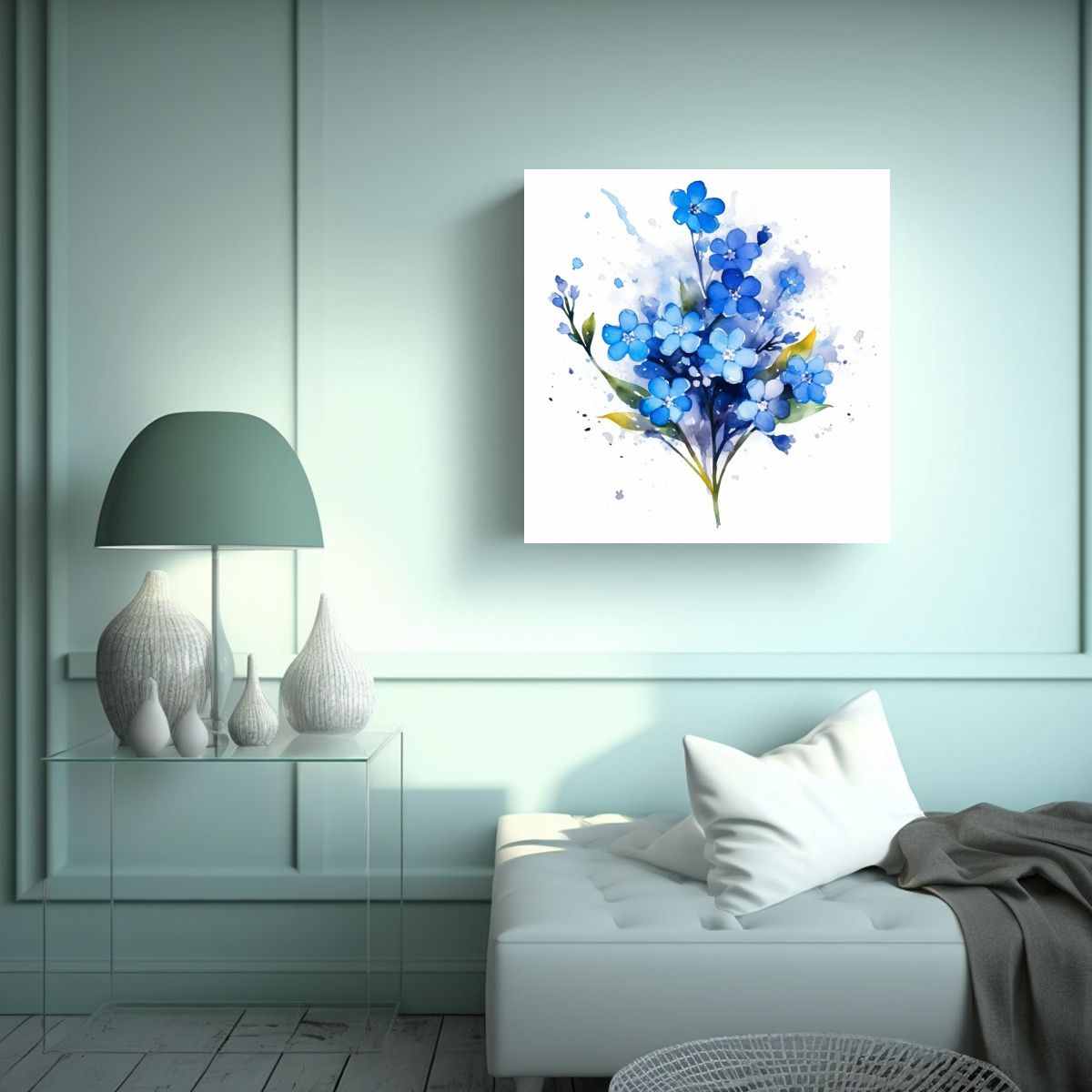 GENERICO - Patrón Simétrico Y Splash De Flor Forget-Me-Not 60x60 Cm