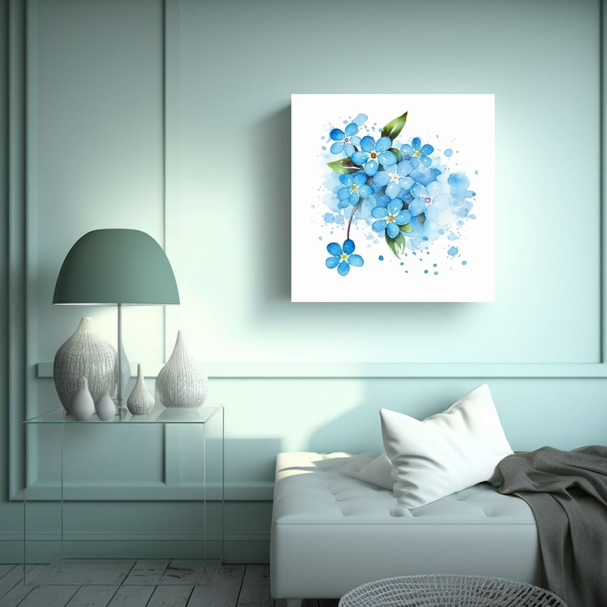 GENERICO - Clipart De Flores Acuarela Forget Me Not En Tela 60x60 Cm