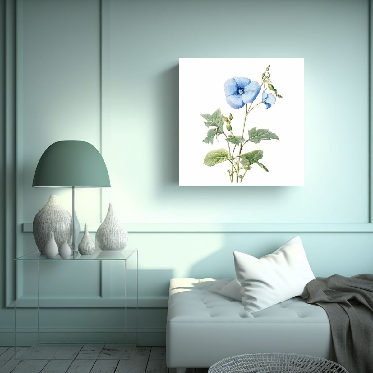 GENERICO - Ilustración Vintage De Flor Azul Daze En Lienzo 30x30 Cm