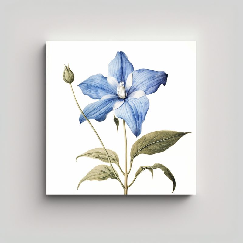 GENERICO - Ilustración Vintage De Flor Azul En Cuadro 40x40 Cm