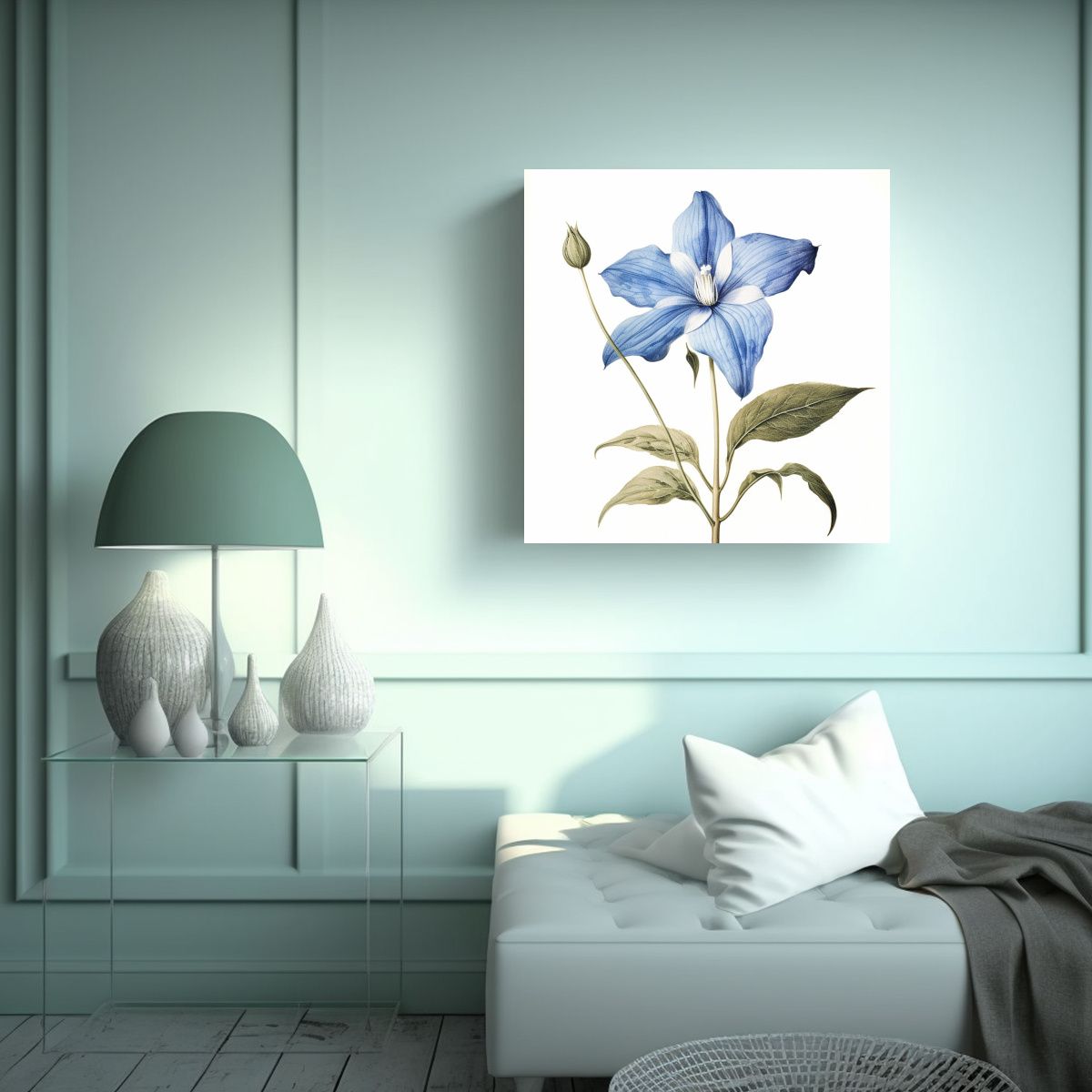 GENERICO - Ilustración Vintage De Flor Azul En Cuadro 40x40 Cm