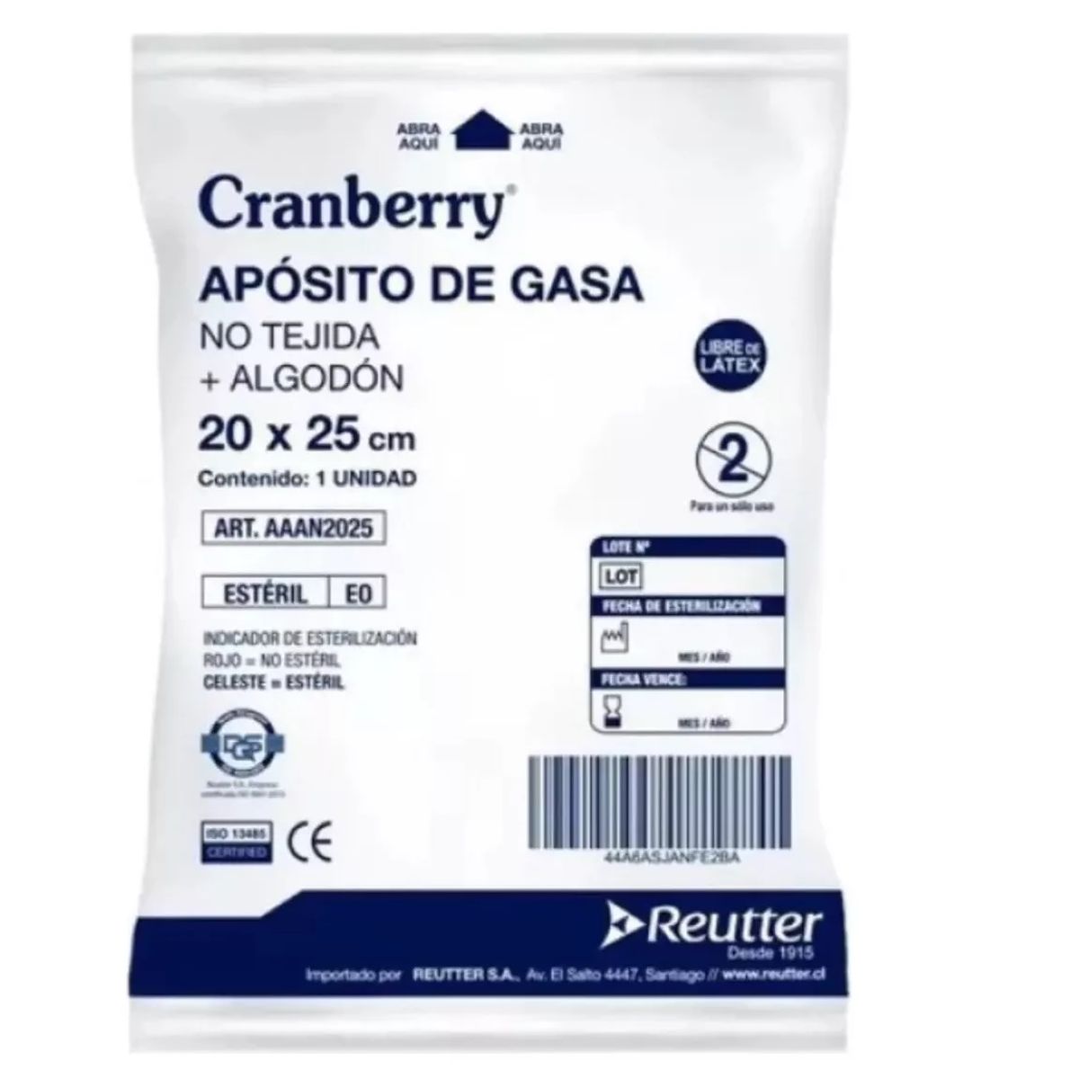 CRAMBERRY - Apósito Gasa No Tejido Con Algodón Estéril 20x25cm Cranberry