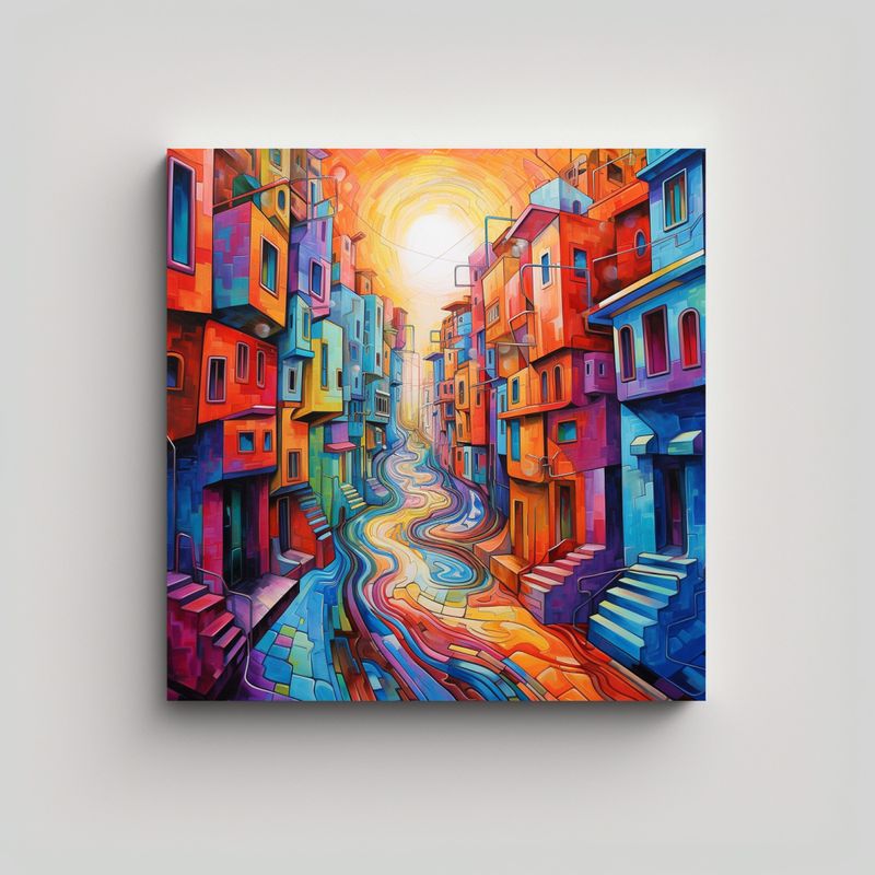 GENERICO - Lienzo De Calle Colorida Abstracta Tema Escenario 50x50 Cm