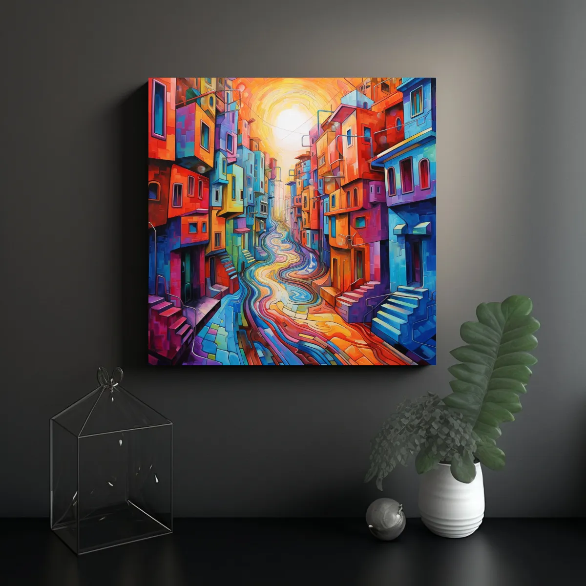GENERICO - Lienzo De Calle Colorida Abstracta Tema Escenario 50x50 Cm