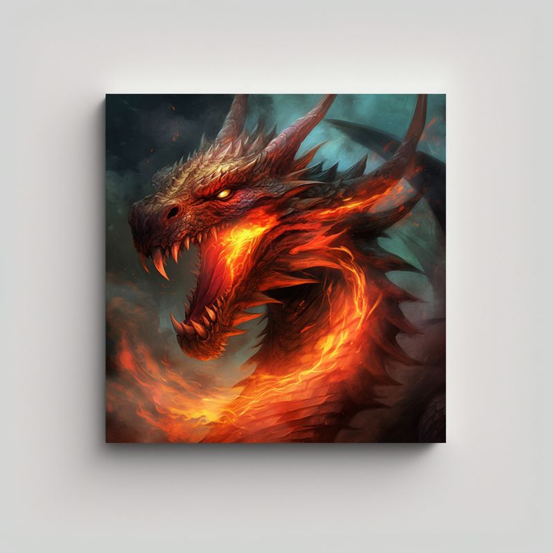 GENERICO - Pintura Decorativa Adorable Dragón De Fuego En 60x60 Cm