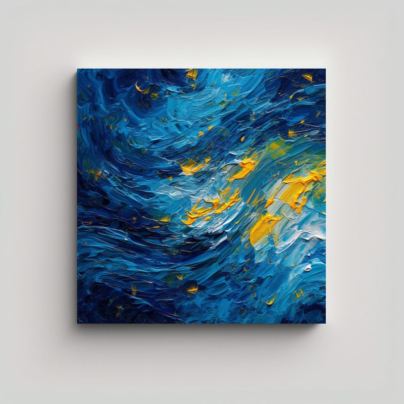 GENERICO - Cuadro Abstracto Estilo Van Gogh Moderno Azul 80x80 Cm