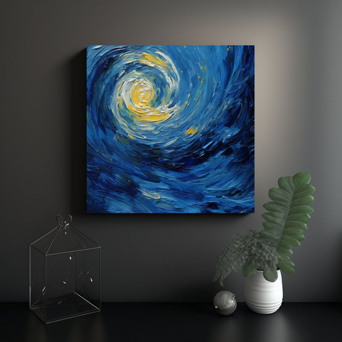 GENERICO - Pintura Abstracta Moderna Estilo Van Gogh Azul 60x60 Cm