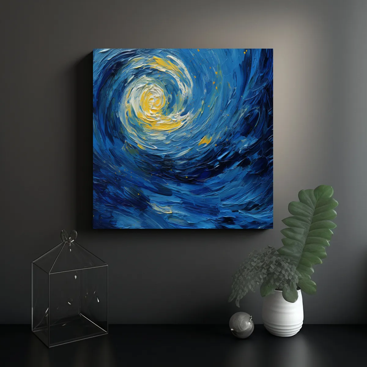 GENERICO - Pintura Abstracta Moderna Estilo Van Gogh En Azul 60x60 Cm