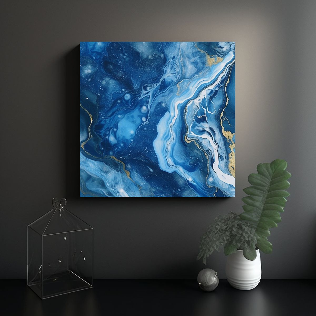 GENERICO - Impresionante Textura Mármol Azul En Lienzoarte. 90x90 Cm