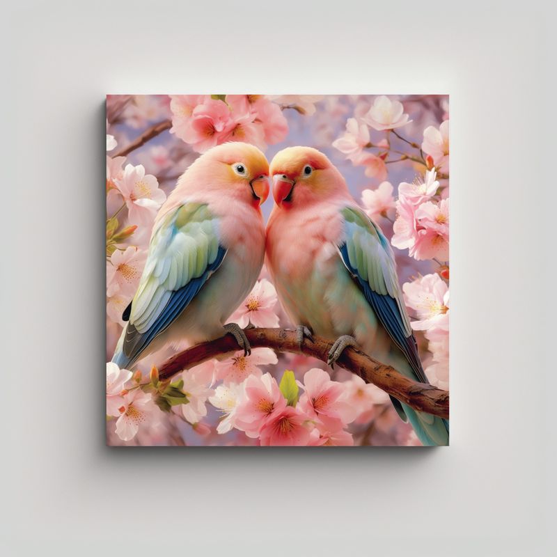 GENERICO - Cuadro De Amor: Pareja De Coloridos Pájaros 50x50 Cm