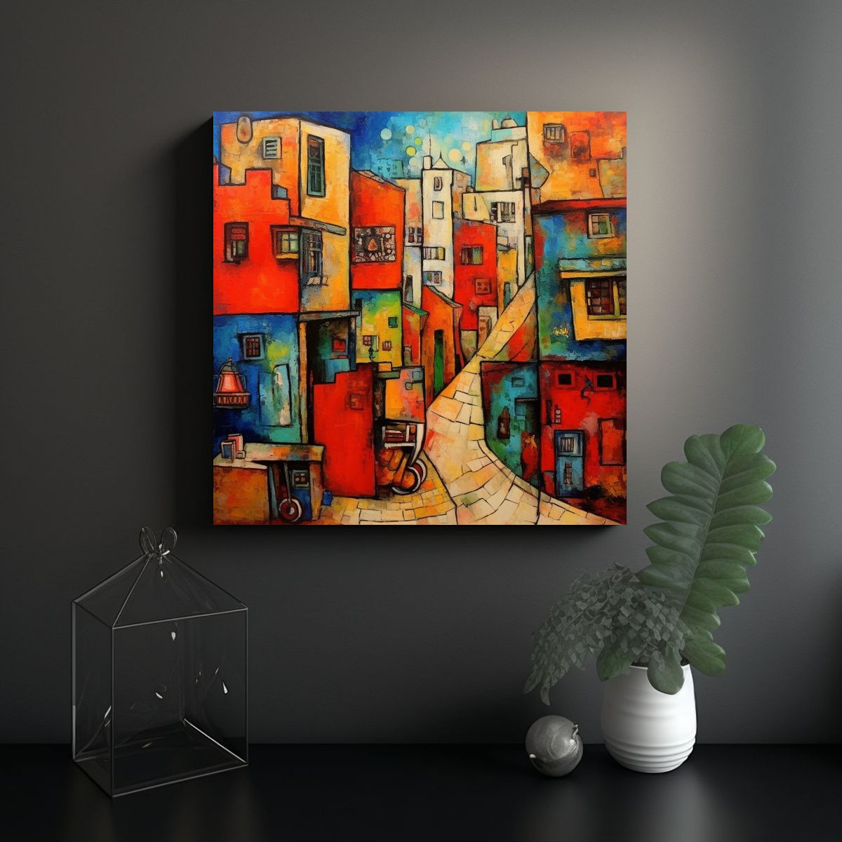 GENERICO - Pintura Canva Tela Combinación Urbana Estilo 80x80 Cm