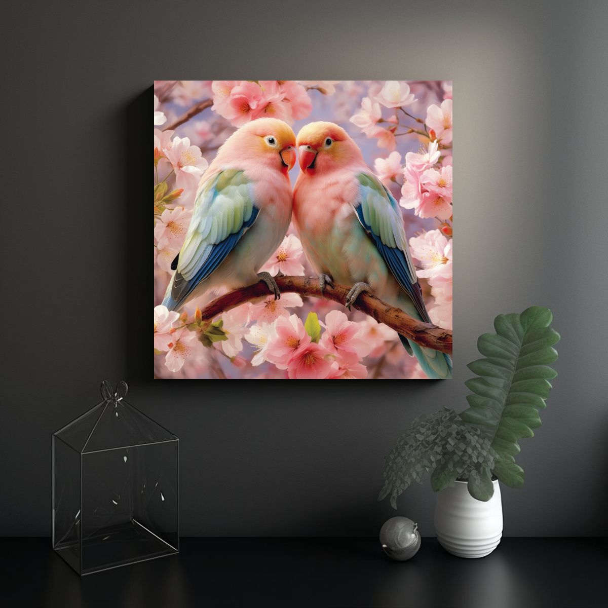 GENERICO - Cuadro De Amor: Pareja De Coloridos Pájaros 80x80 Cm