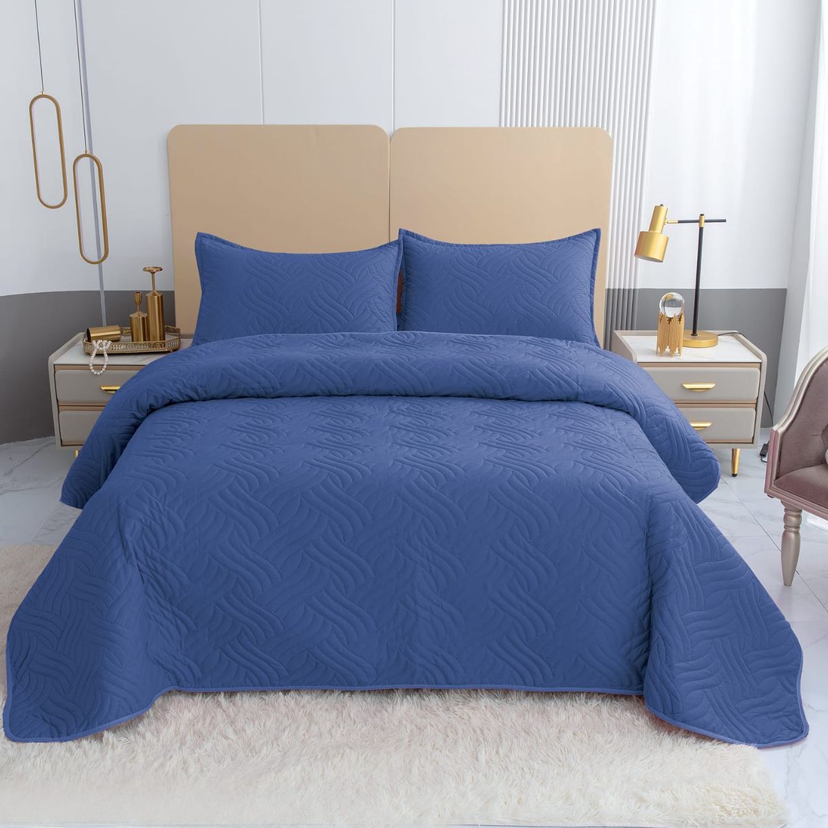 GENERICO - Quilt de Verano 1.5 Plaza. Color Azul Rey