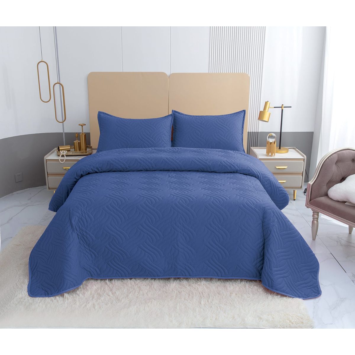 GENERICO - Quilt de Verano 1.5 Plaza. Color Azul Rey