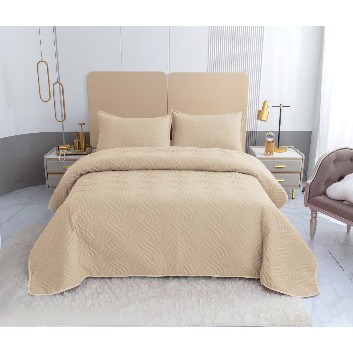 GENERICO - Quilt de Verano 1.5 Plaza. Color Beige