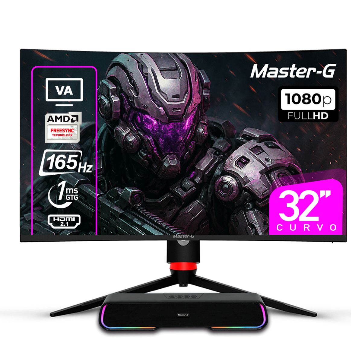 MASTER G - Pack Monitor Gamer 32" Curvo FHD 1080 VA 165hz 1ms + Soundbar BT