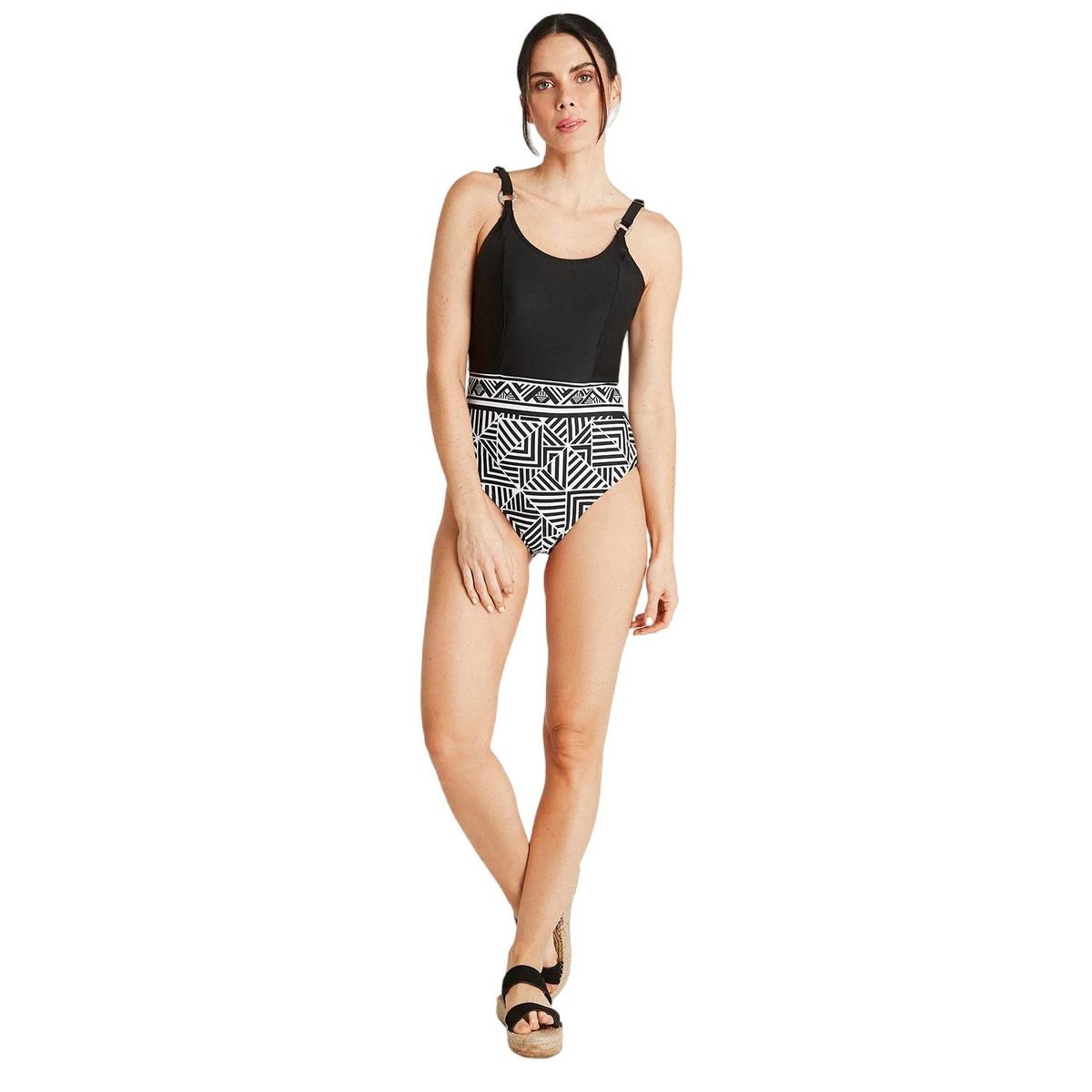 CURVI - Traje De Baño 1 Pieza Con Print En Parte Inferior Negro