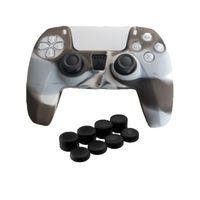 Funda Para Control Ps5 Dualsense + 8 Grips Camuflaje Negro