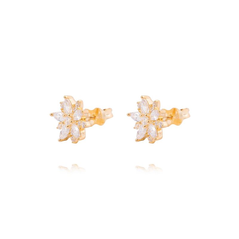 JB JOYAS BARON - Aros de Oro 18kt Flor Radiante Circón
