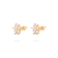 JB JOYAS BARON - Aros de Oro 18kt Flor Radiante Circón