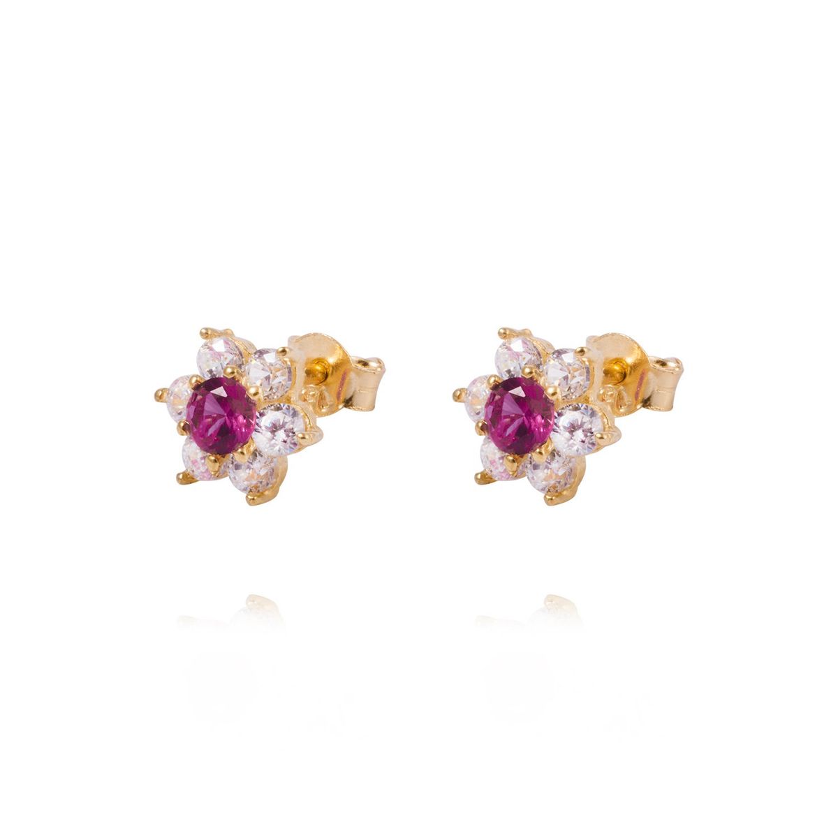 JB JOYAS BARON - Aros de Oro 18kt Roseta Circonita-Rubí