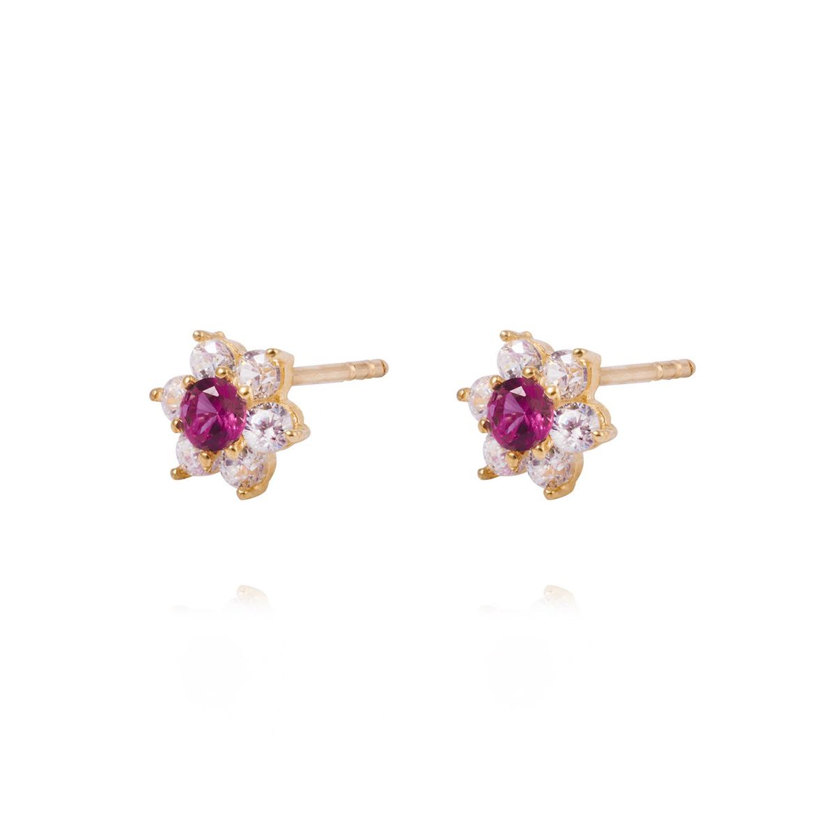 JB JOYAS BARON - Aros de Oro 18kt Roseta Circonita-Rubí