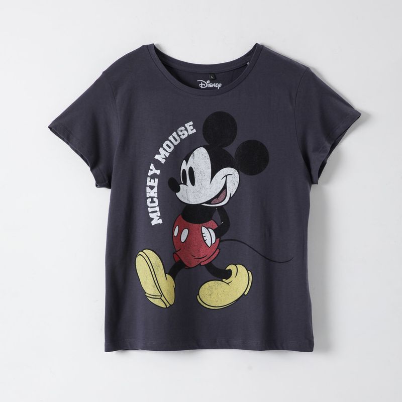 DISNEY - Polera Manga Corta Mujer Mickey Gris Disney