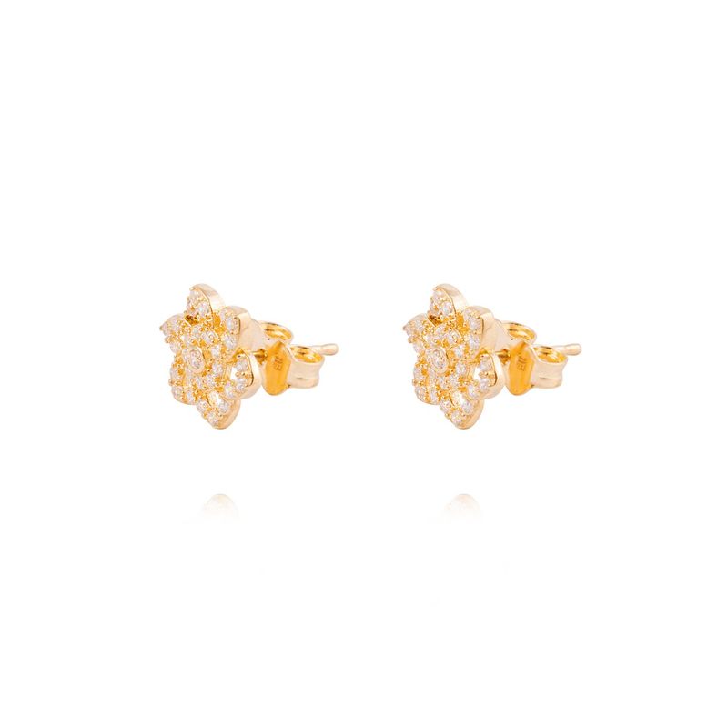 JB JOYAS BARON - Aros de Oro 18kt Flor Seis Pétalos Circón