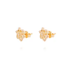 JB JOYAS BARON - Aros de Oro 18kt Flor Seis Pétalos Circón