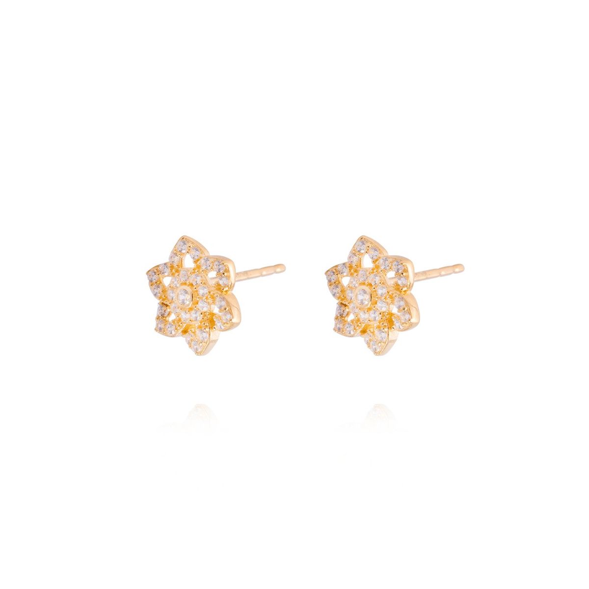 JB JOYAS BARON - Aros de Oro 18kt Flor Seis Pétalos Circón