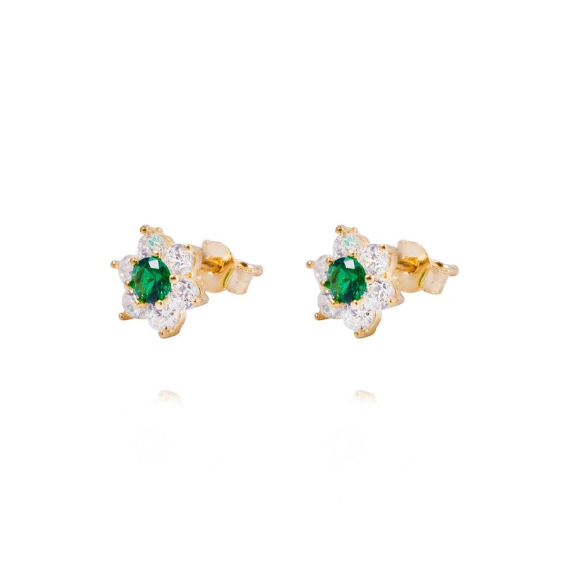 JB JOYAS BARON - Aros de Oro 18kt Roseta Circonita-Esmeralda