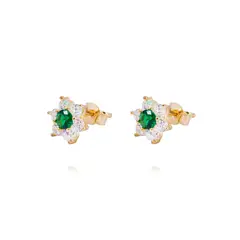 JB JOYAS BARON - Aros de Oro 18kt Roseta Circonita-Esmeralda