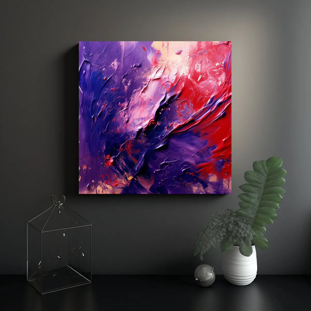 GENERICO - Cuadro Floral Morado Estilo Galería En Lienzo, 70x70 Cm