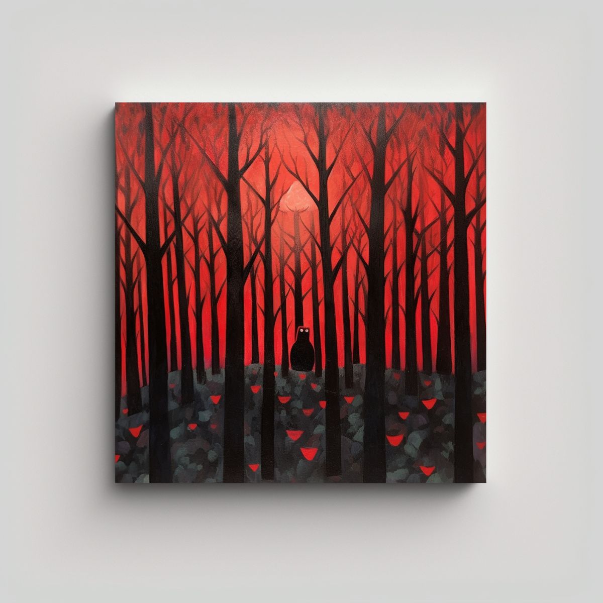 GENERICO - Cuadrado Original: Pintura Al óleo De Bosque 60x60 Cm