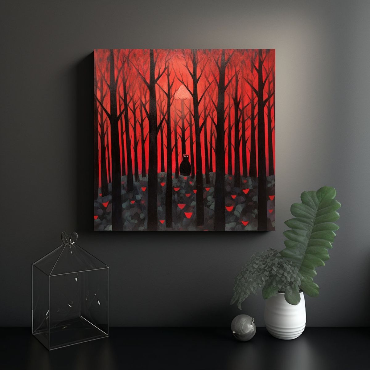 GENERICO - Cuadrado Original: Pintura Al óleo De Bosque 60x60 Cm