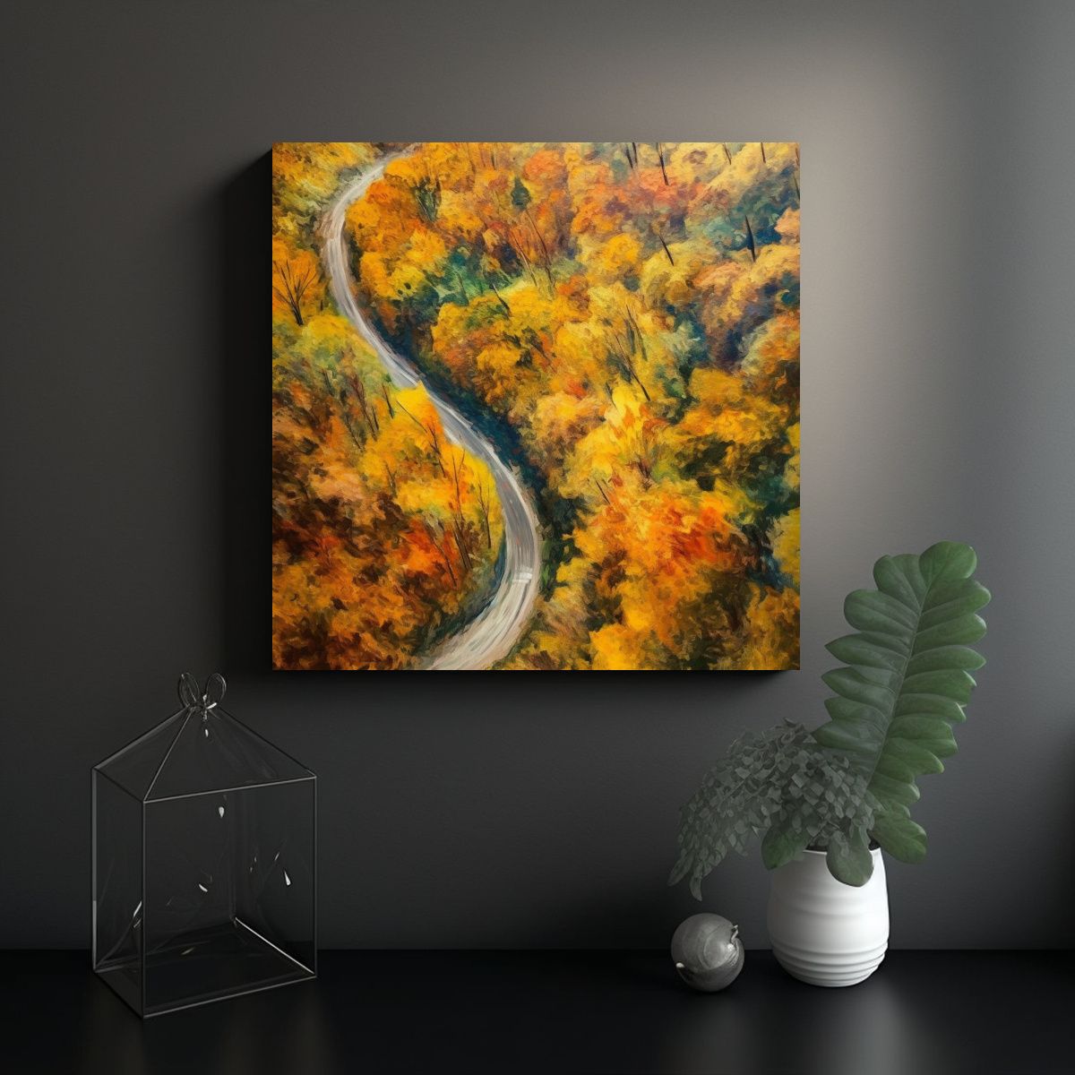 GENERICO - Pinturas Otoñales De Follaje En Carretera En S, 60x60 Cm