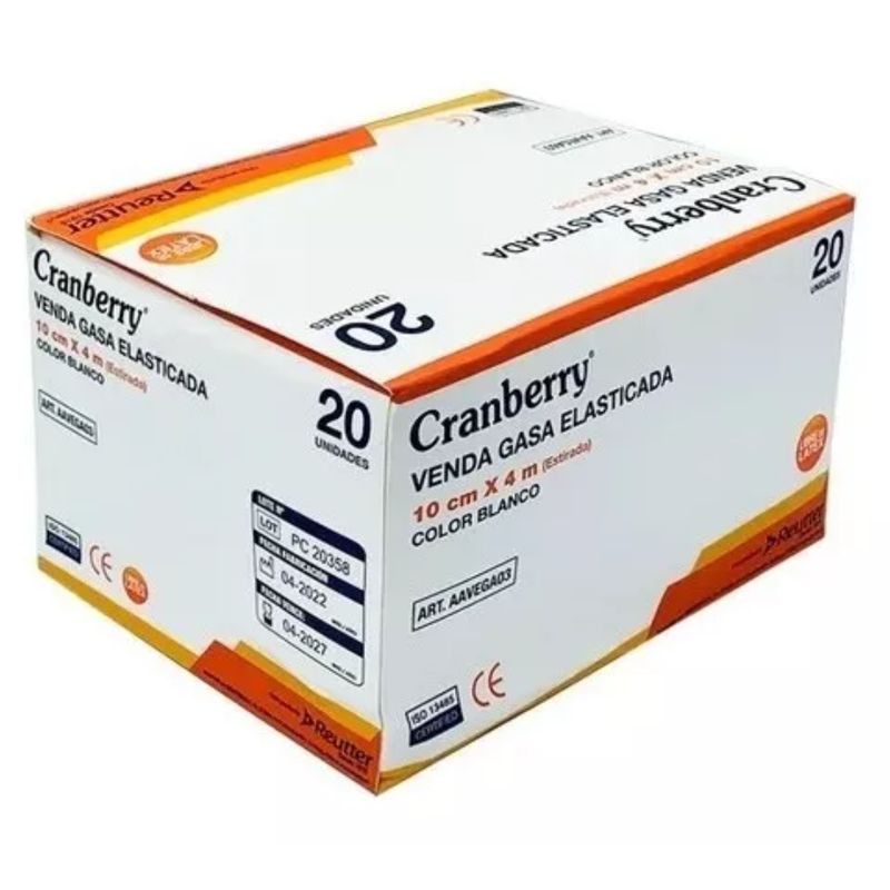 CRANBERRY - Venda Gasa Elasticada Blanca 10 Cm X 4 Mts - Caja X20 Unid