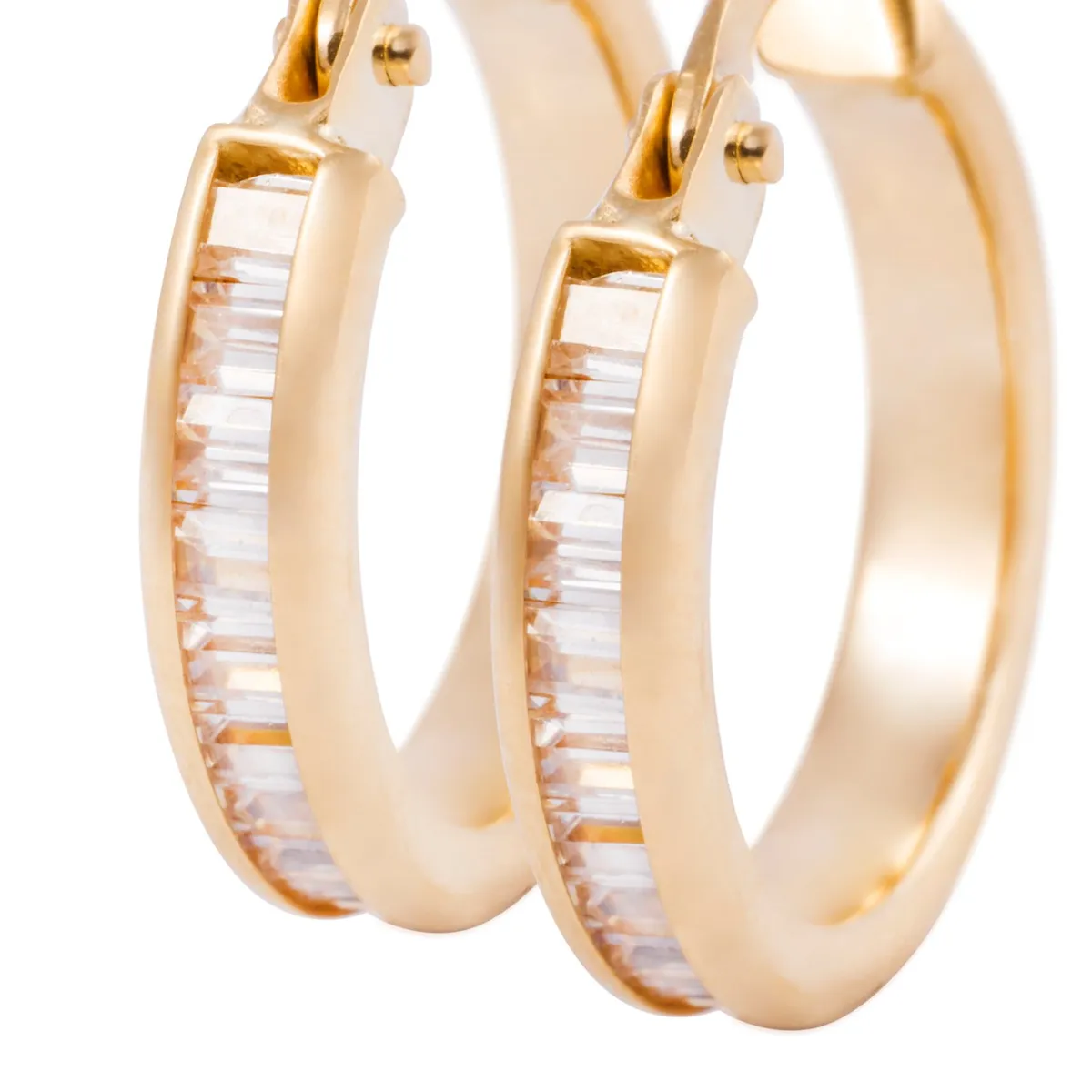 JB JOYAS BARON - Aros de Oro 18kt Argollas Circon Baguette 19