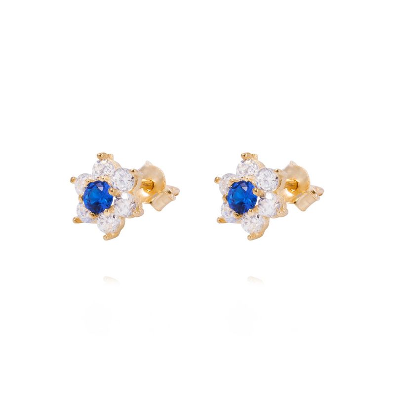 JB JOYAS BARON - Aros de Oro 18kt Roseta Circonita-Zafiro