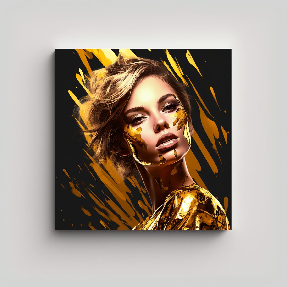 GENERICO - Retrato Mujer Joven Pintada En Dorado Sobre 50x50 Cm