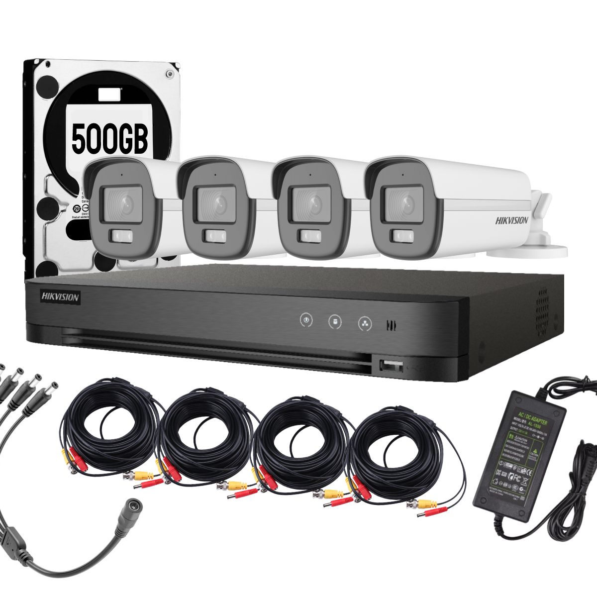 HIKVISION - Kit 4 Camaras ColorVu  Hikvision Fhd 1080p Lite Dd 500gb
