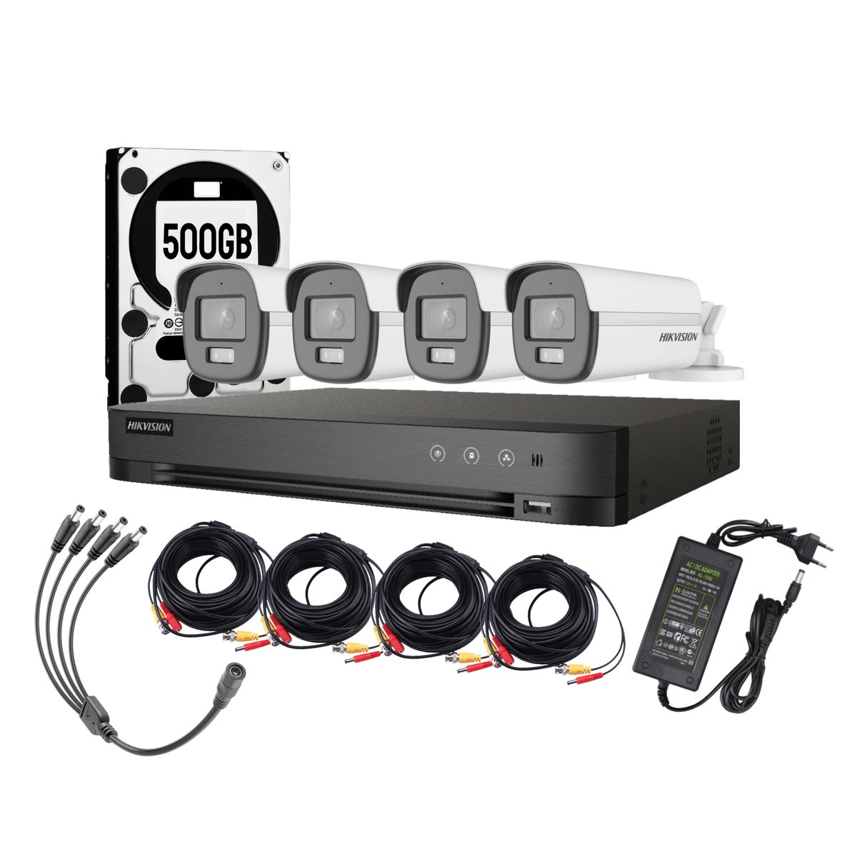 HIKVISION - Kit 4 Camaras ColorVu  Hikvision Fhd 1080p Lite Dd 500gb