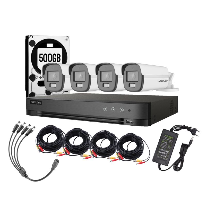 HIKVISION - Kit 4 Camaras ColorVu  Hikvision Fhd 1080p Lite Dd 500gb