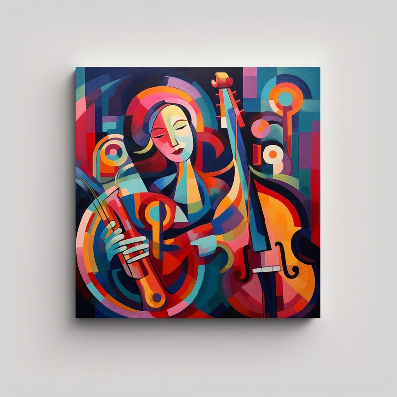 GENERICO - Cuadro Moderno Alegre Estilo Kandinsky Saxofón 70x70 Cm