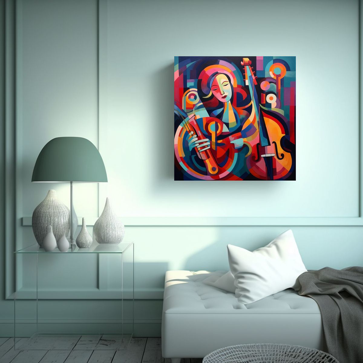 GENERICO - Cuadro Moderno Alegre Estilo Kandinsky Saxofón 50x50 Cm.