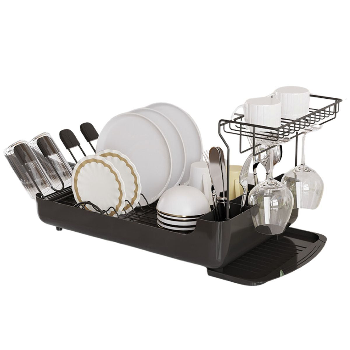 BAZUCA - Secaplatos Escurridor de platos de estilo nordico 2 niveles Negro