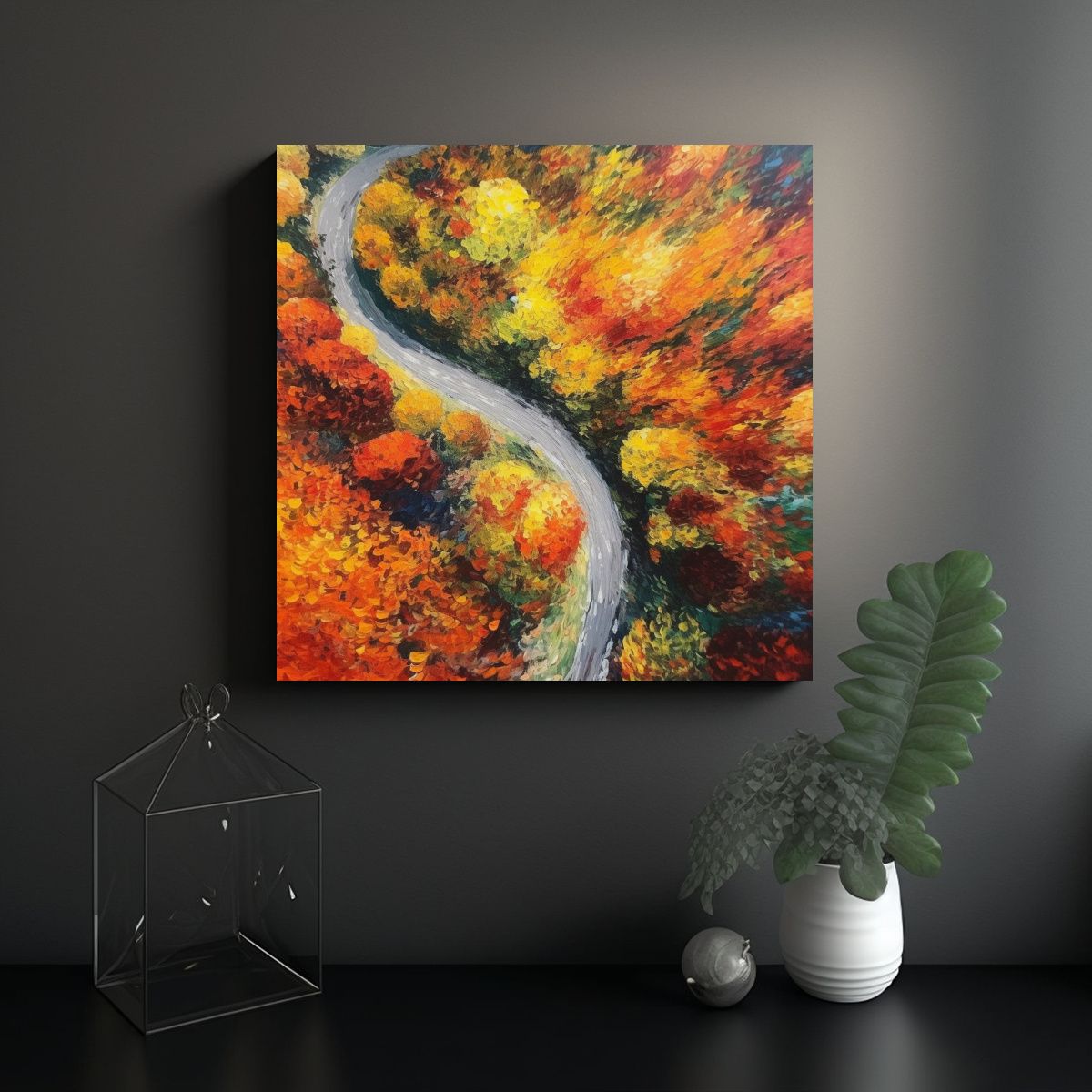 GENERICO - Pintura Decorativa De Paisaje Otoñal En Camino 90x90 Cm