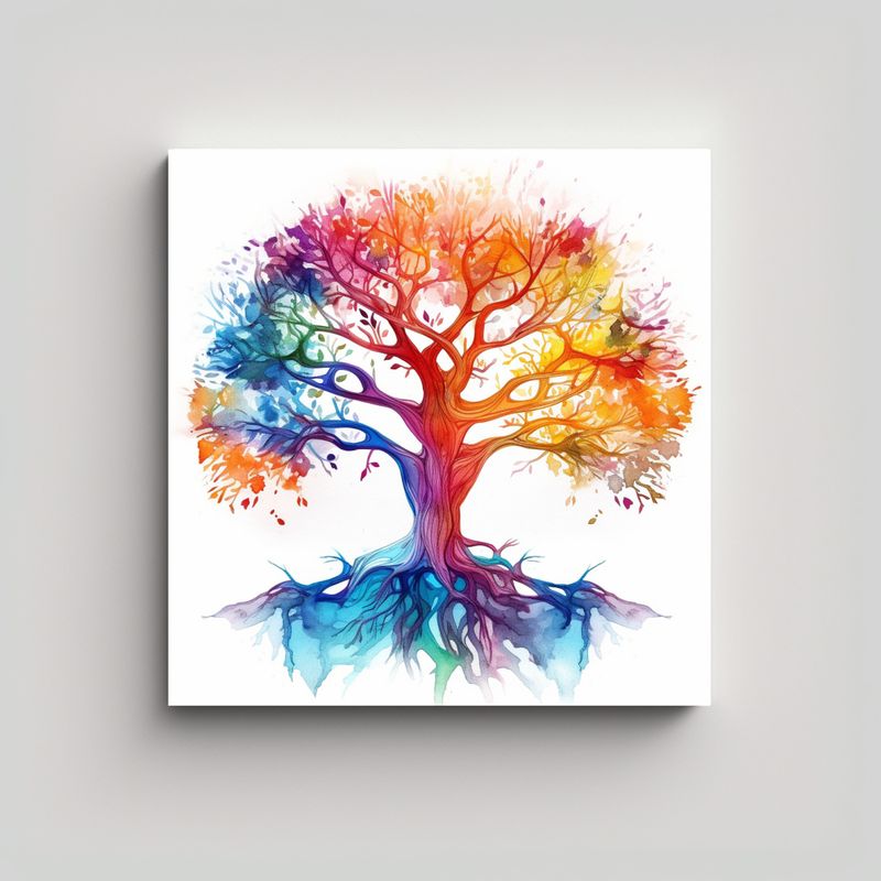 GENERICO - Arte De Pared Hermoso Cuadro Acuarela Árbol 60x60 Cm