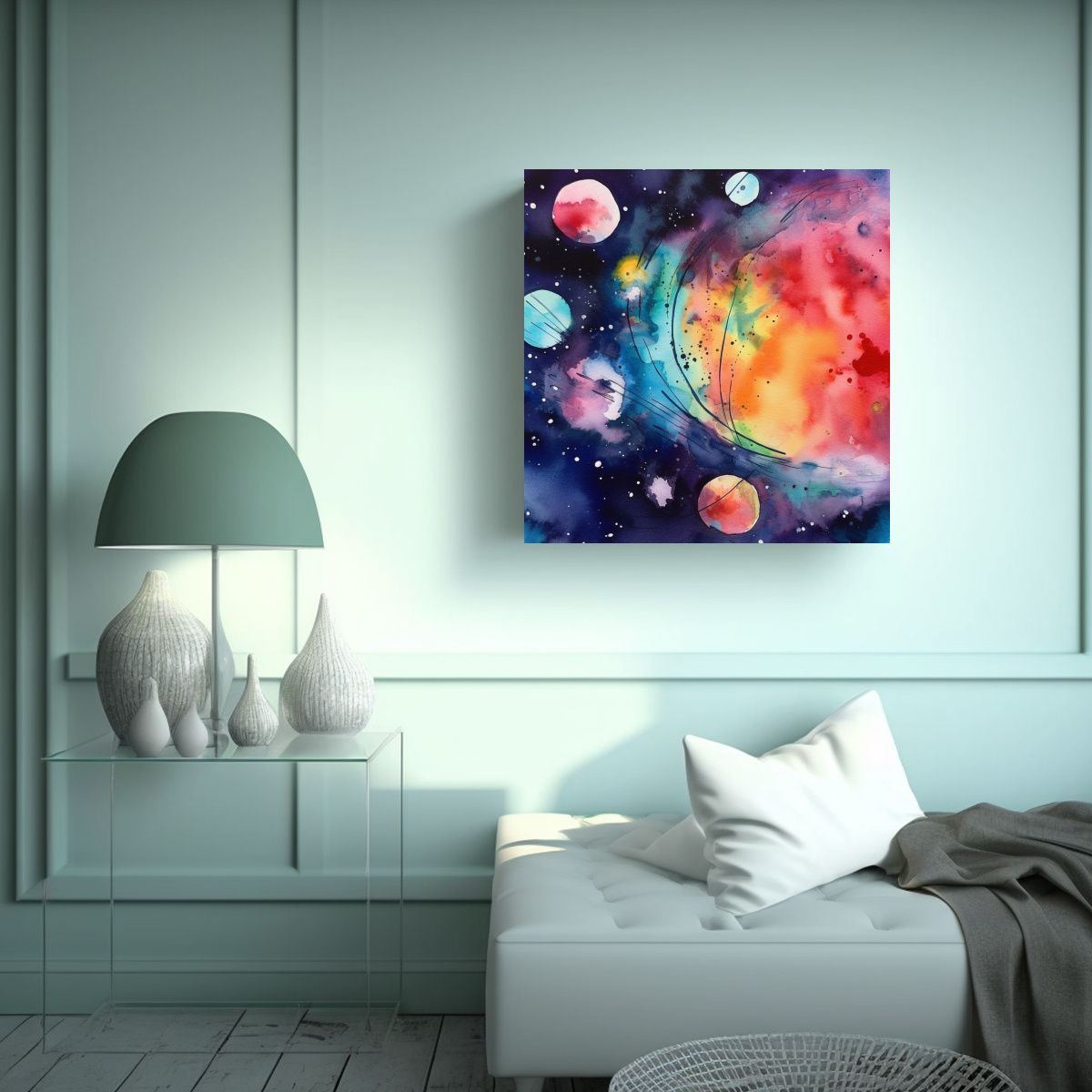 GENERICO - Cuadro Concepto Formación Acuarela Universo 80x80 Cm